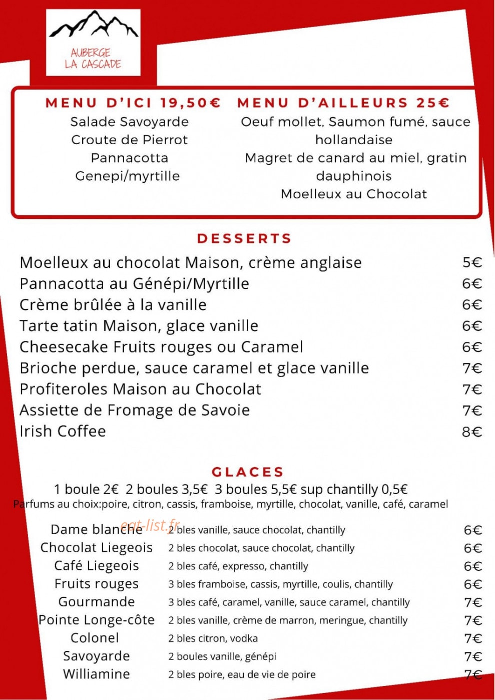 Auberge La Cascade — carte page 2