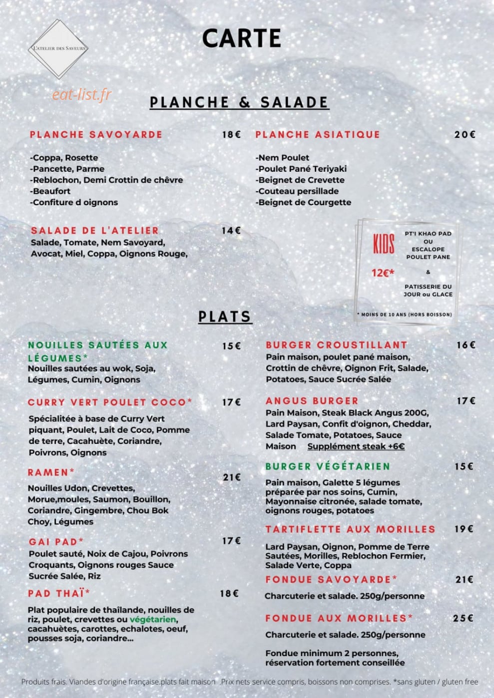L'atelier des saveurs — carte page 1