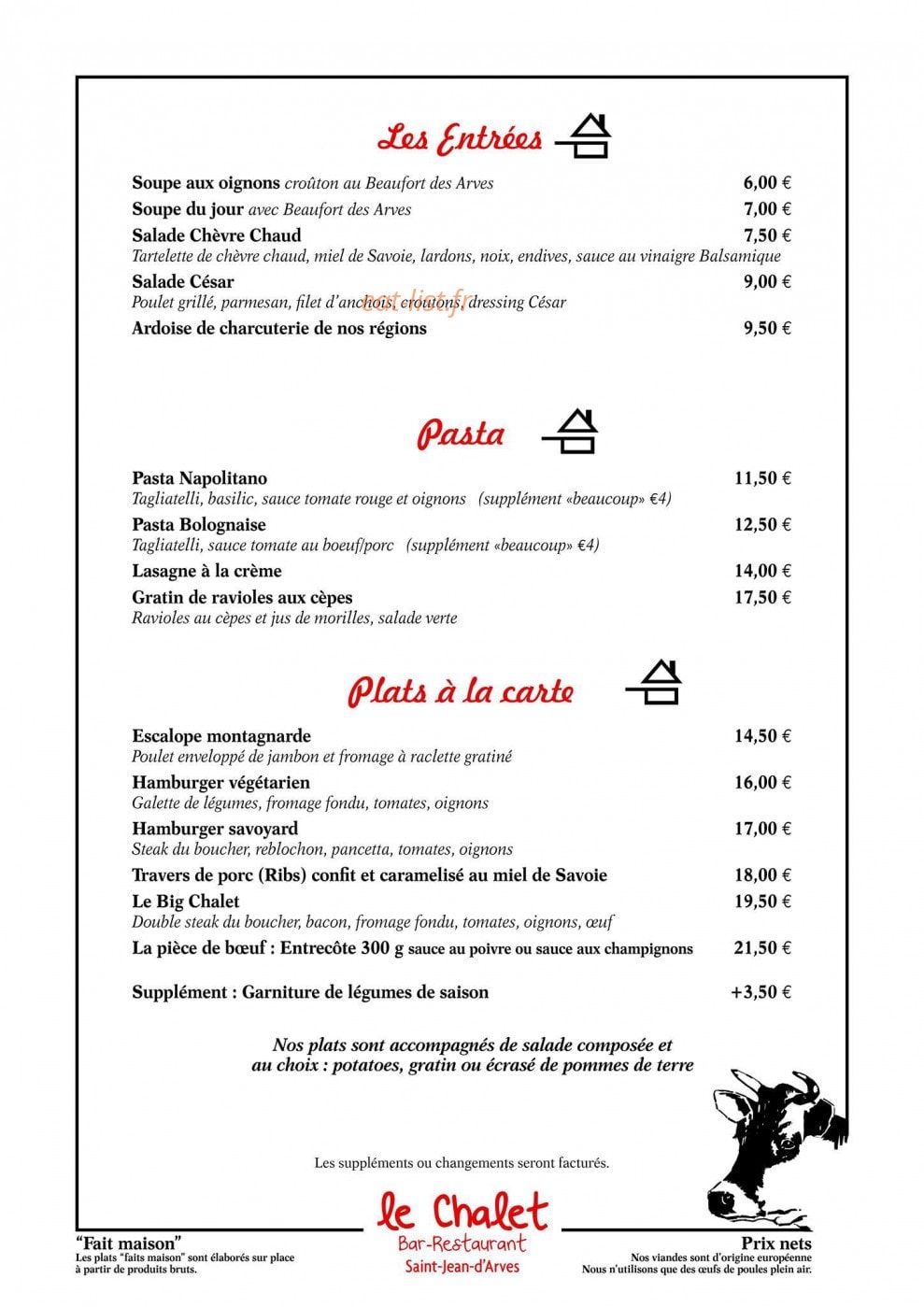 Le Chalet — carte page 1