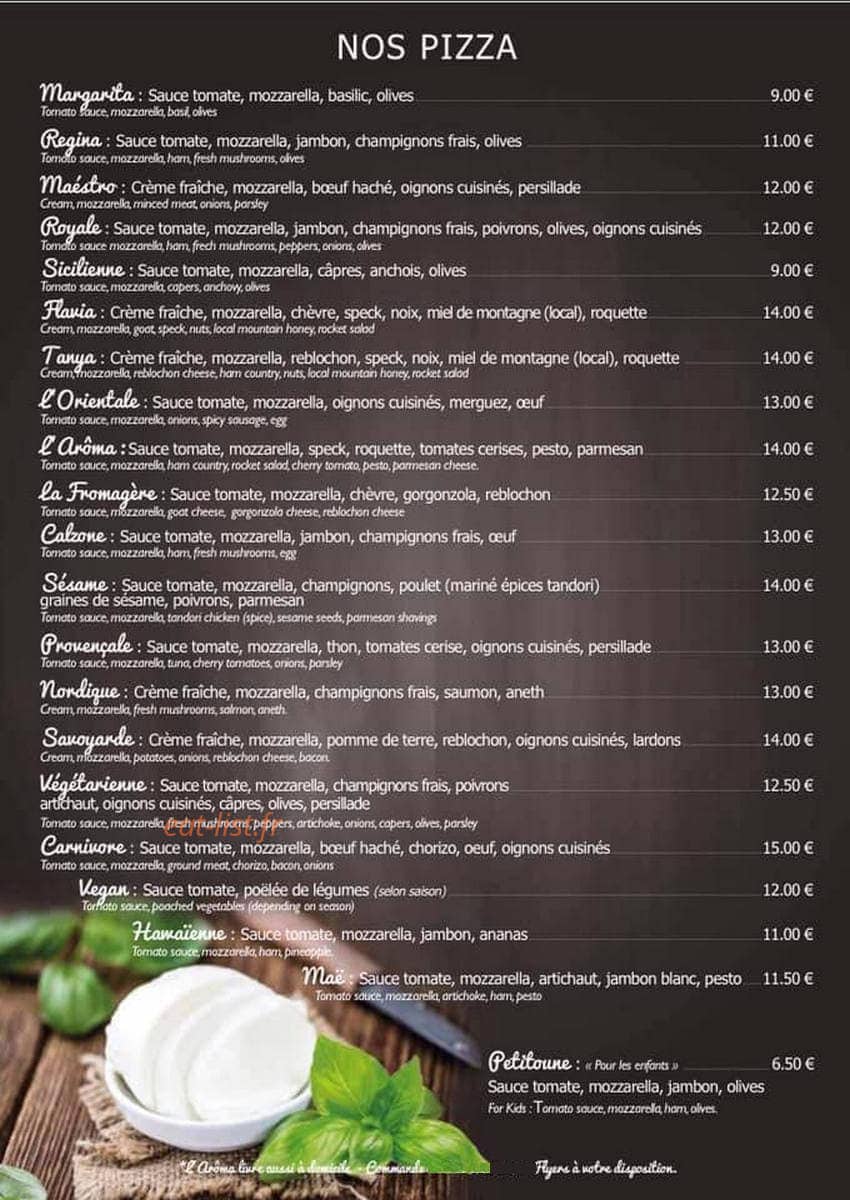 Pizzeria l Aroma — carte page 1