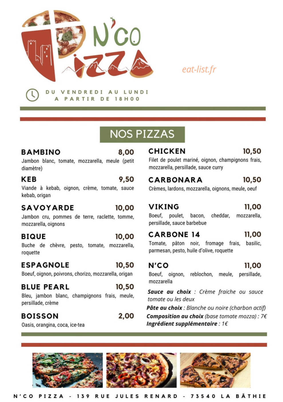 N'co Pizza — carte page 1