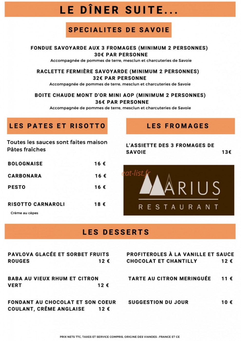 Restaurant Marius — carte page 2