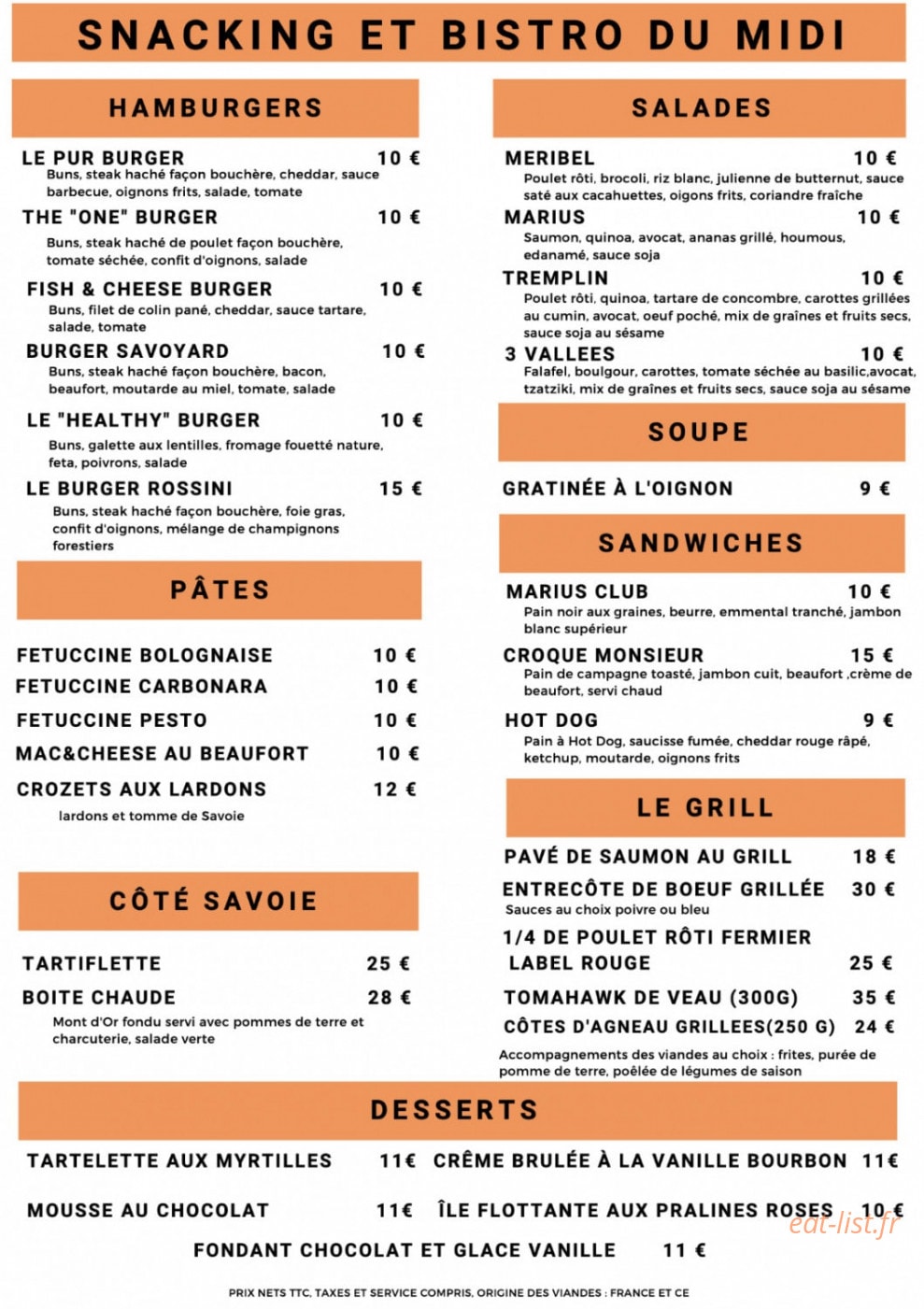 Restaurant Marius — carte page 1