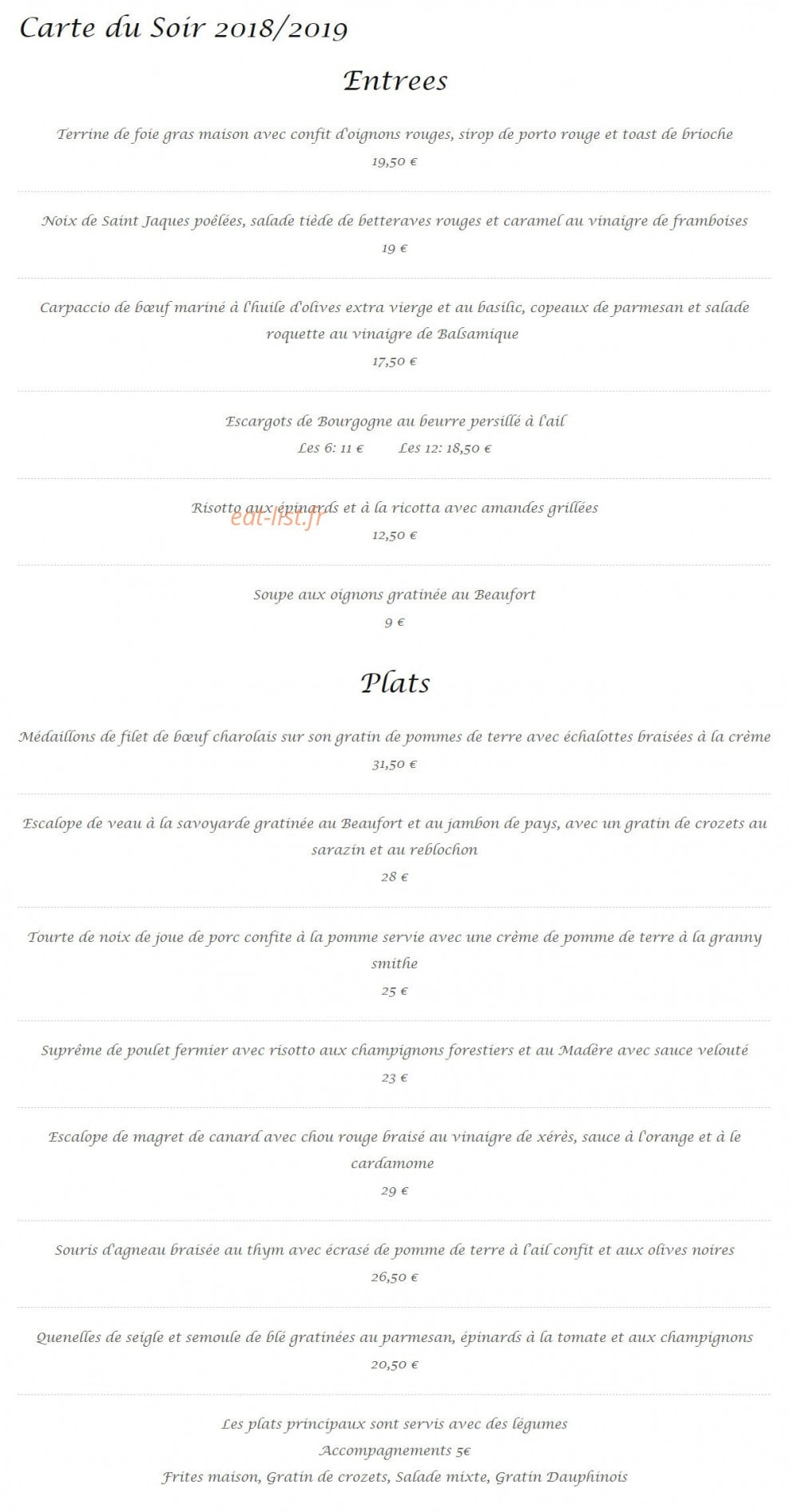 Aux Petits Oignons — carte page 1