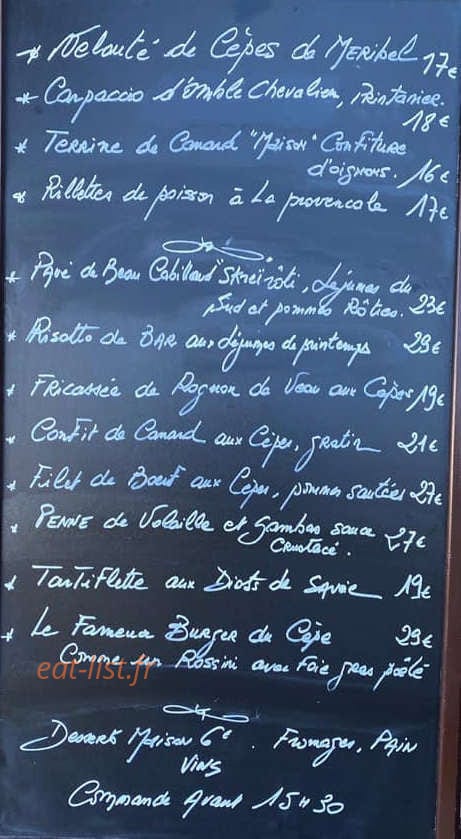 Restaurant Le Cèpe — carte page 1