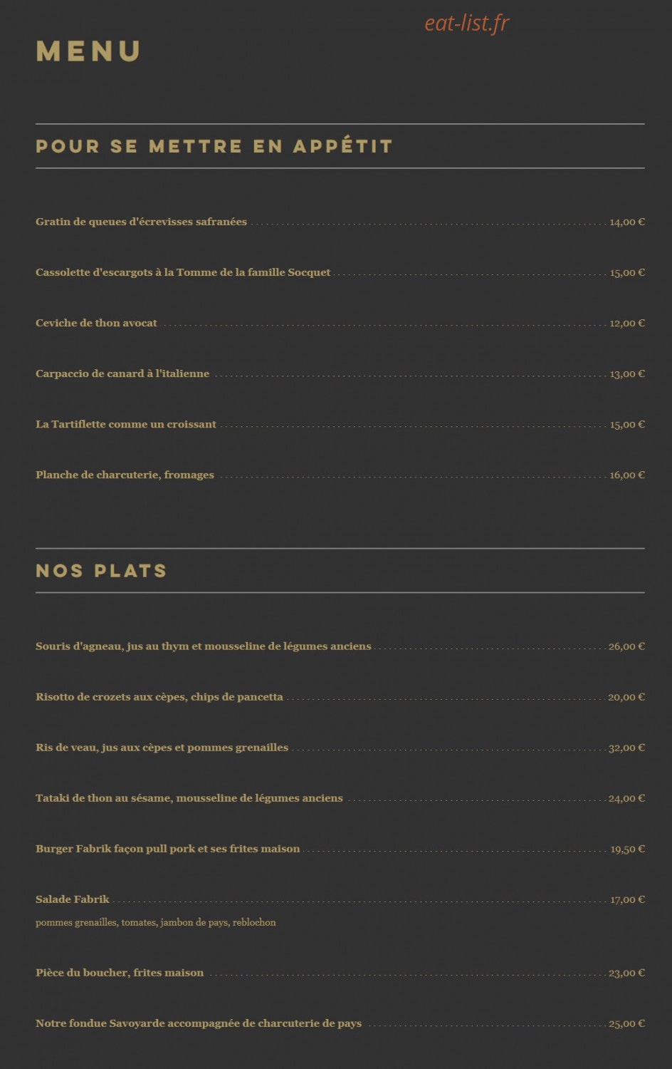La Fabrik — carte page 1