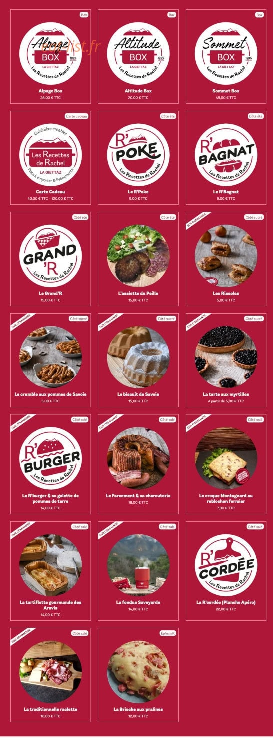 Les Recettes de Rachel — carte page 1