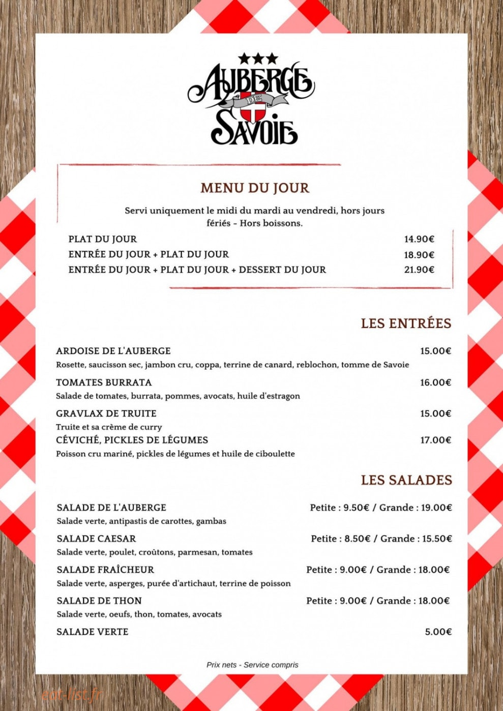 Café De L'auberge — carte page 1