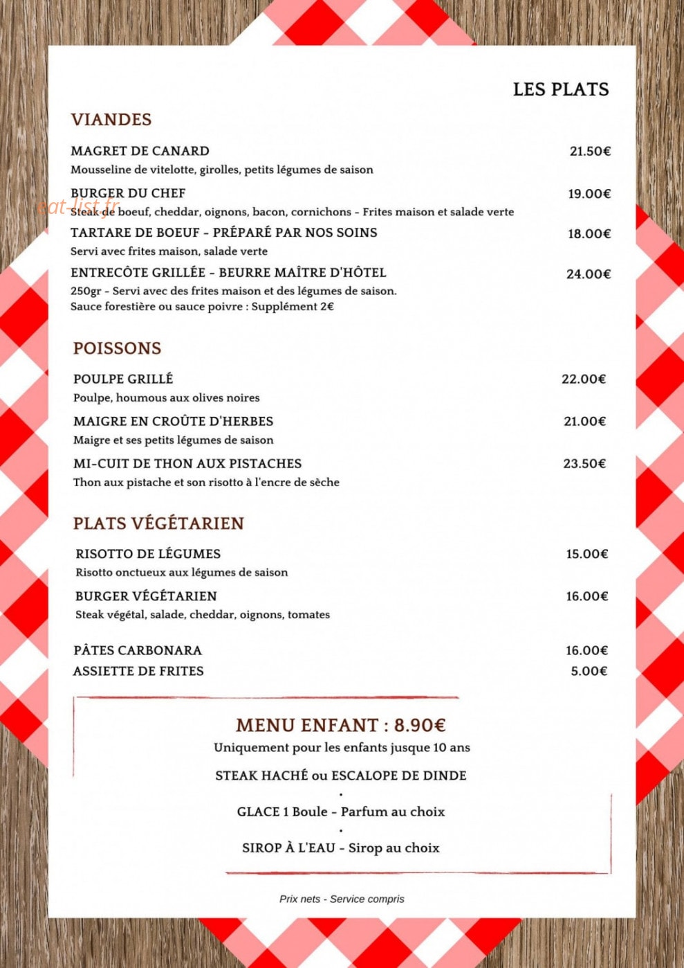 Café De L'auberge — carte page 2