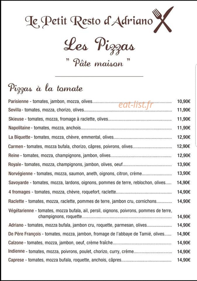 Le Petit Resto d'Adriano — carte page 2