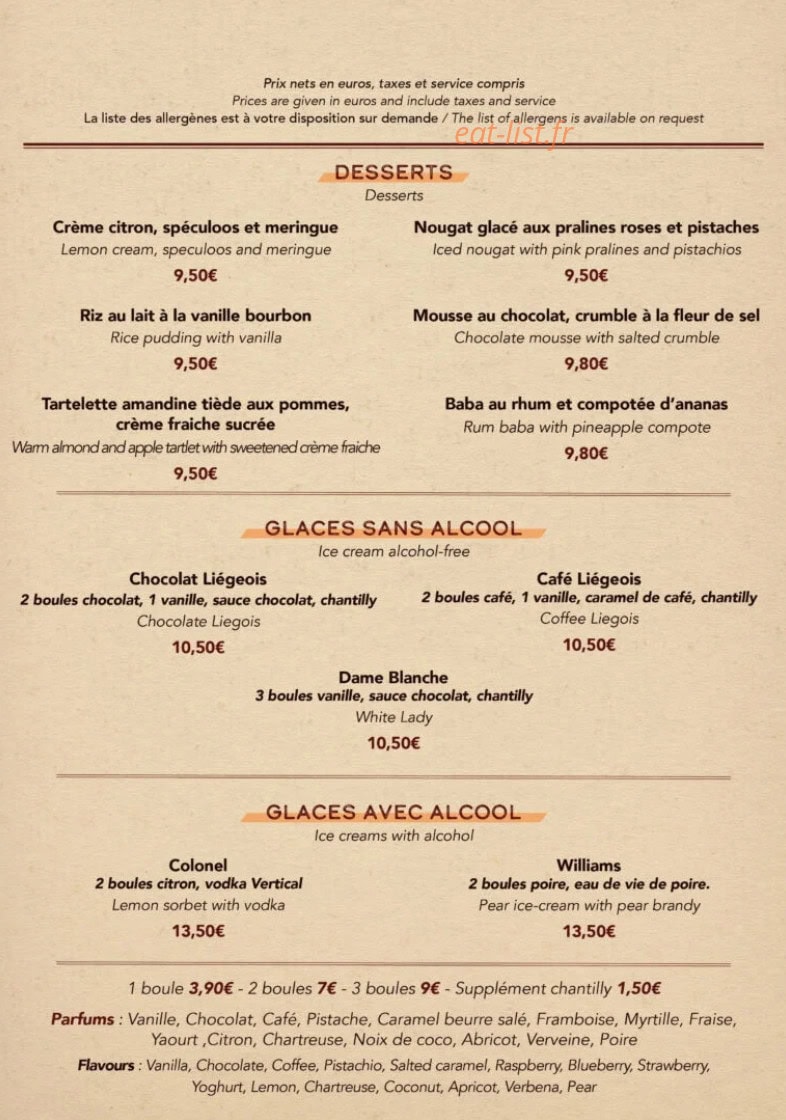 Le Bistrot 1951 — carte page 4