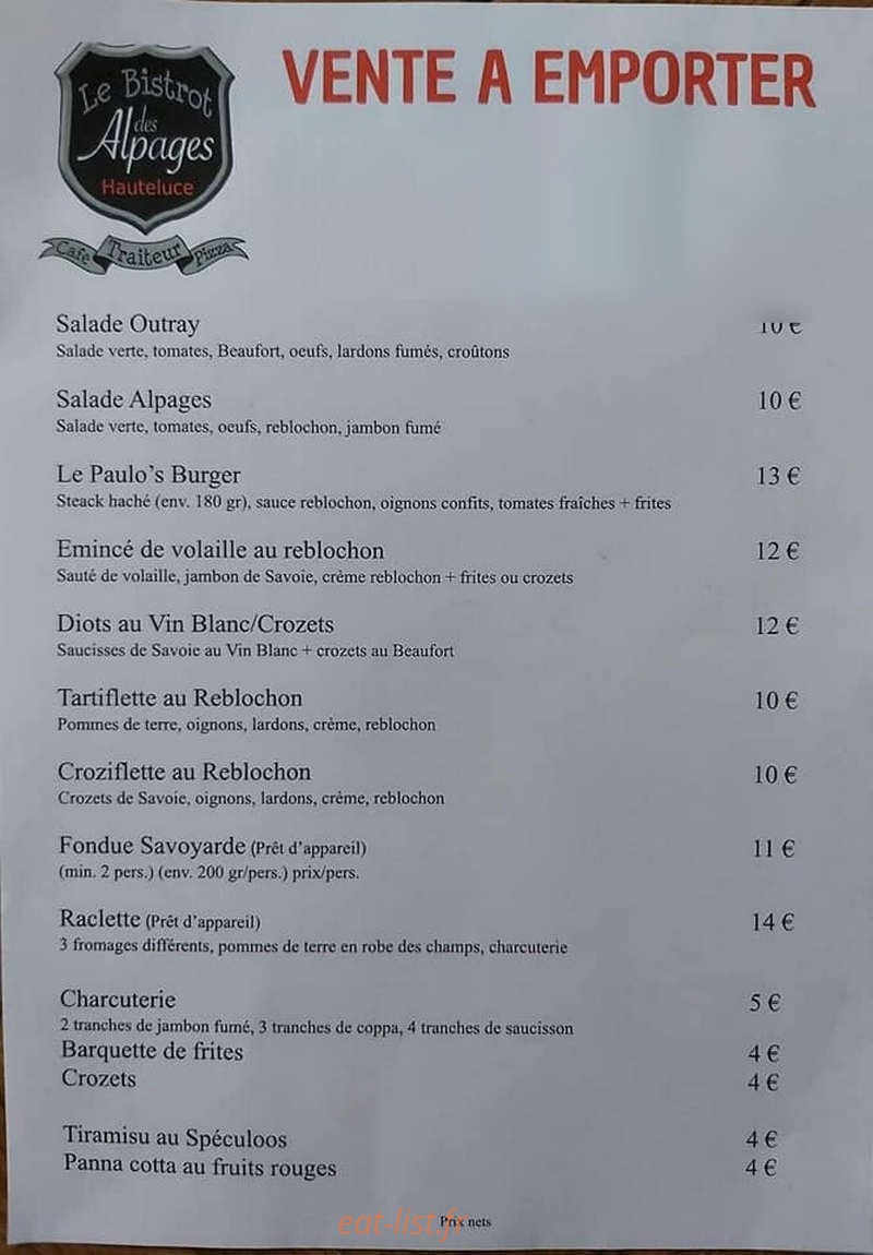 Le bistrot des alpages — carte page 1