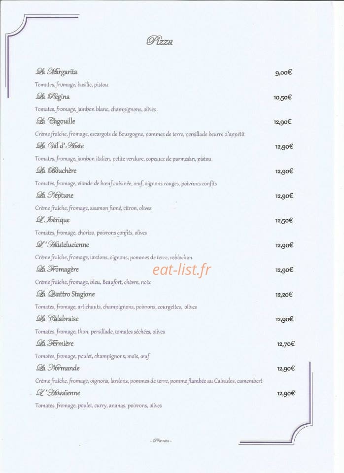 Le bistrot des alpages — carte page 1