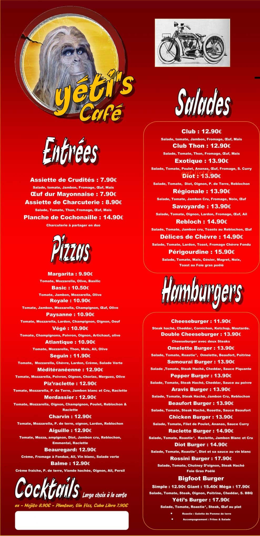Yéti's Café — carte page 1