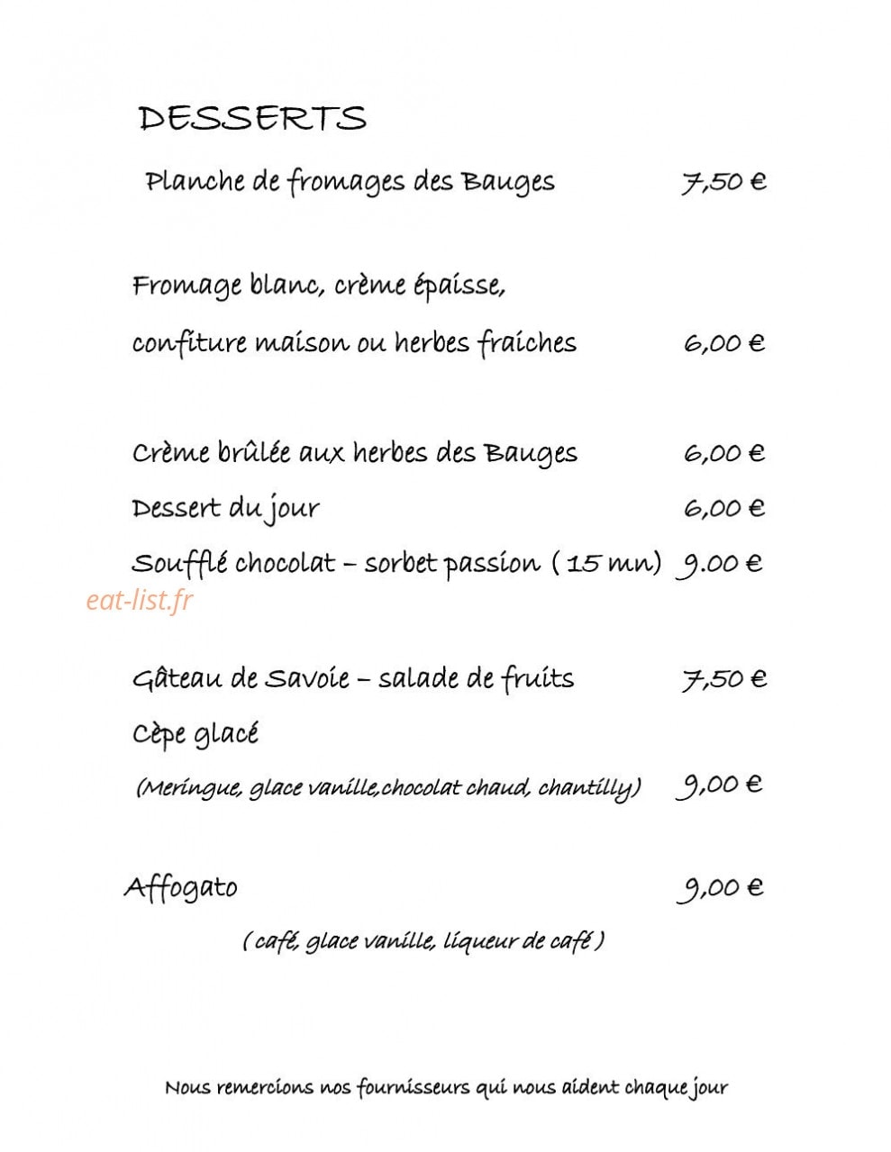 Auberge des Clarines — carte page 7