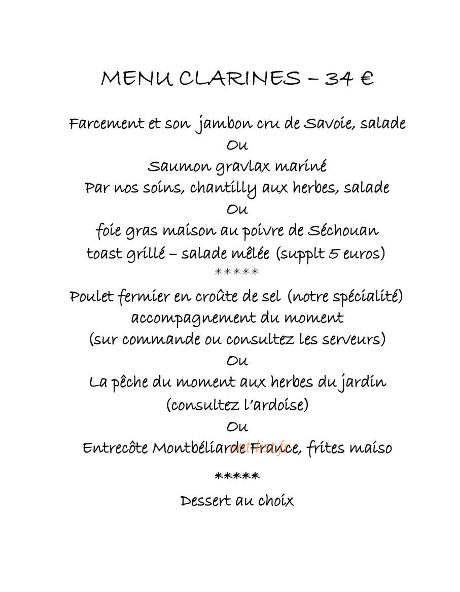 Auberge des Clarines — carte page 1