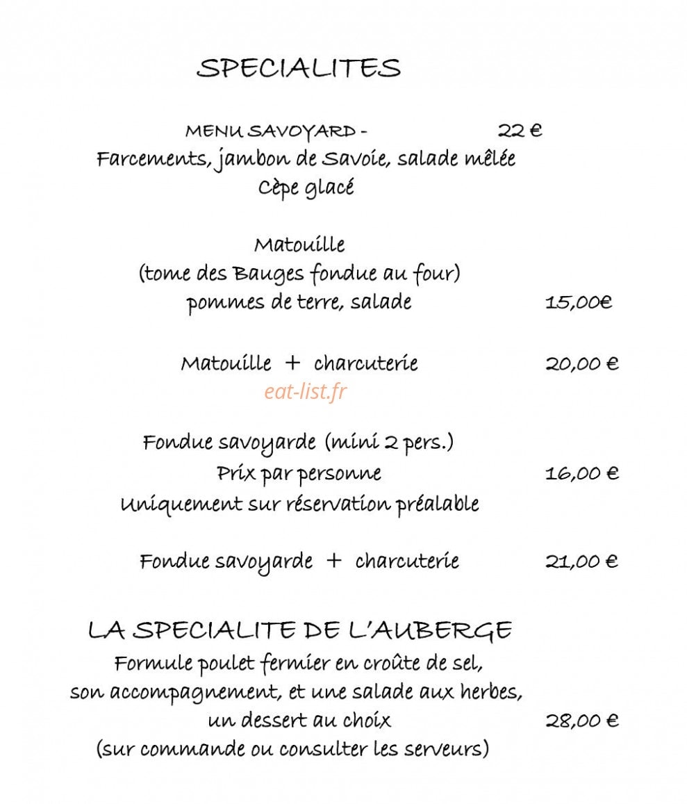Auberge des Clarines — carte page 2