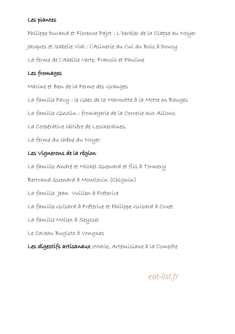 Auberge des Clarines — carte page 8