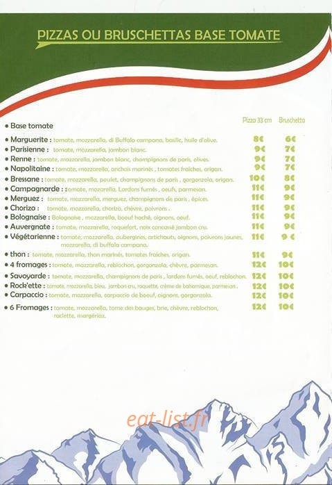 Le Chalet à pizza — carte page 2