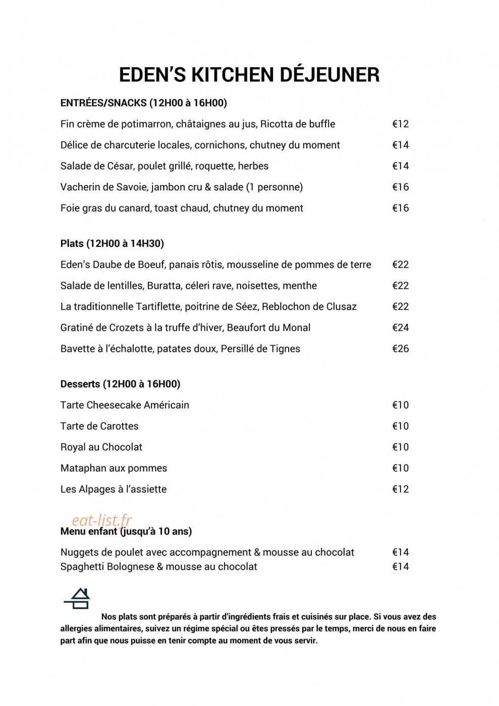 Eden's Kitchen — carte page 2