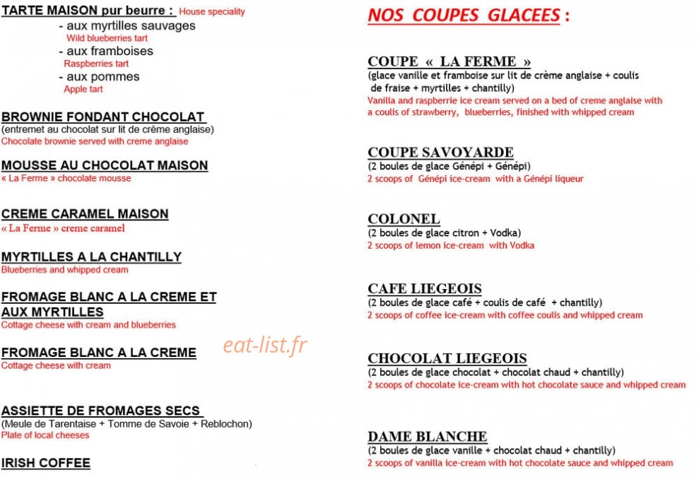 Restaurant La Ferme — carte page 11