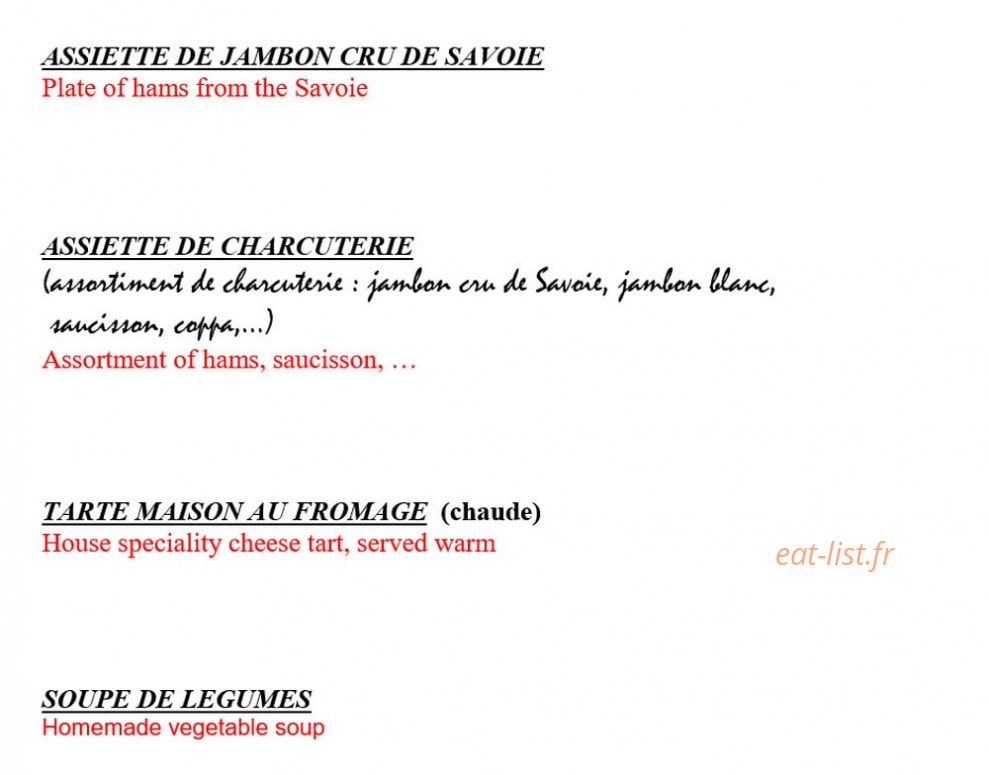 Restaurant La Ferme — carte page 1