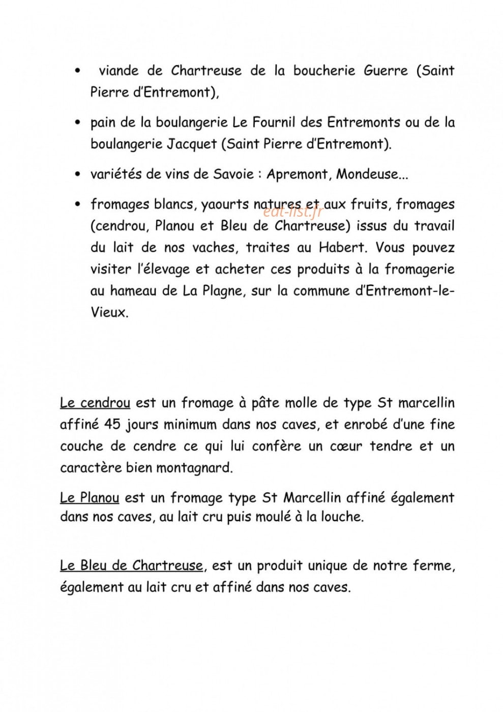 Auberge des Entremonts — carte page 2