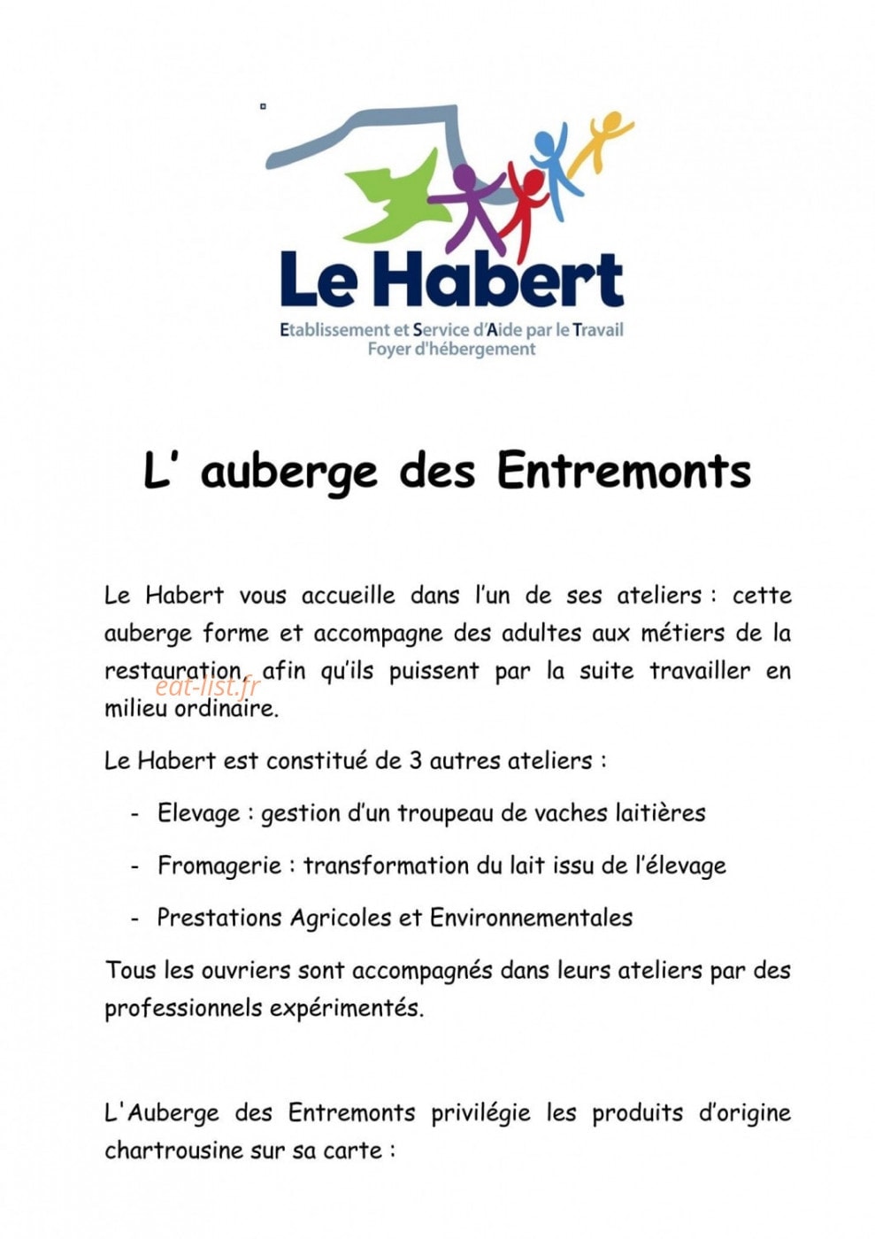 Auberge des Entremonts — carte page 1