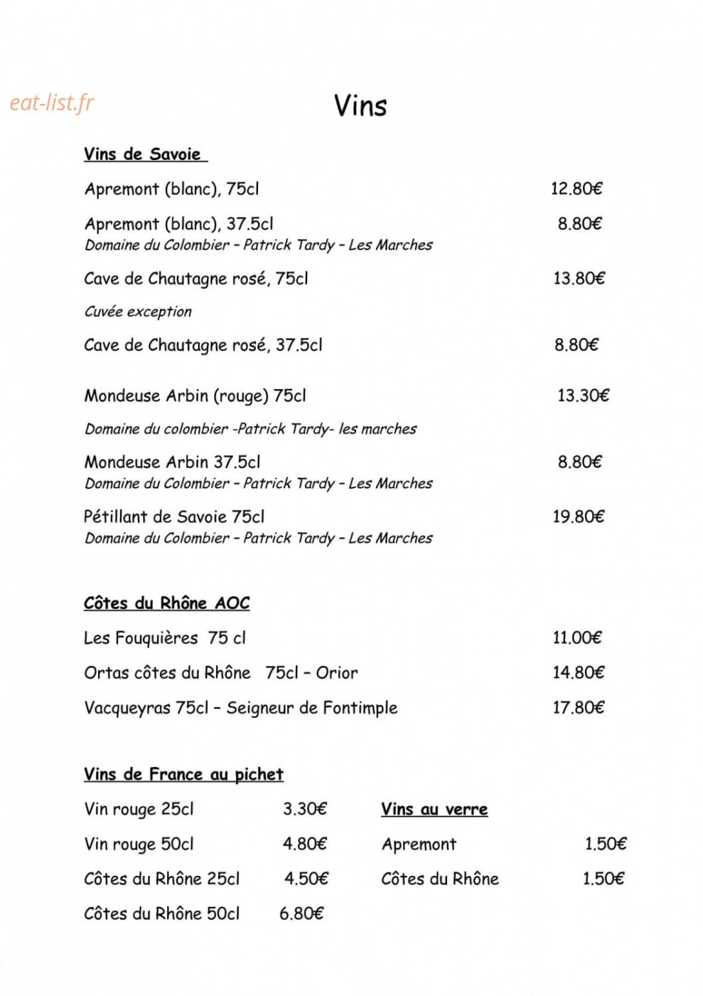 Auberge des Entremonts — carte page 10