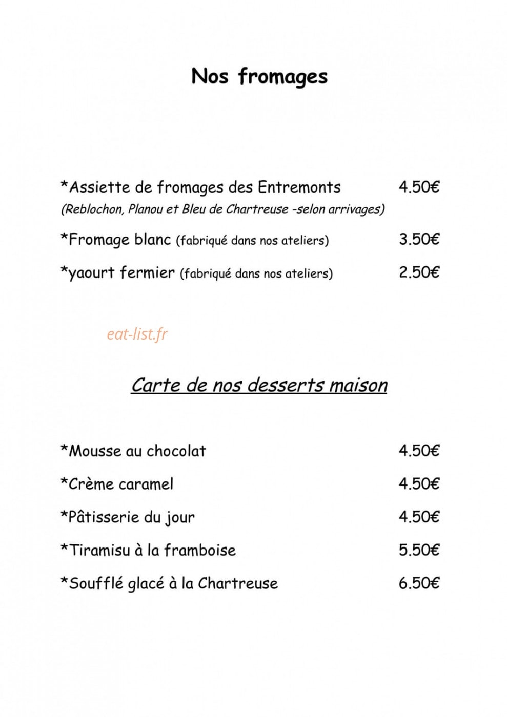 Auberge des Entremonts — carte page 7