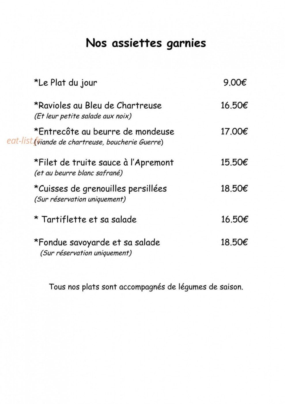 Auberge des Entremonts — carte page 6