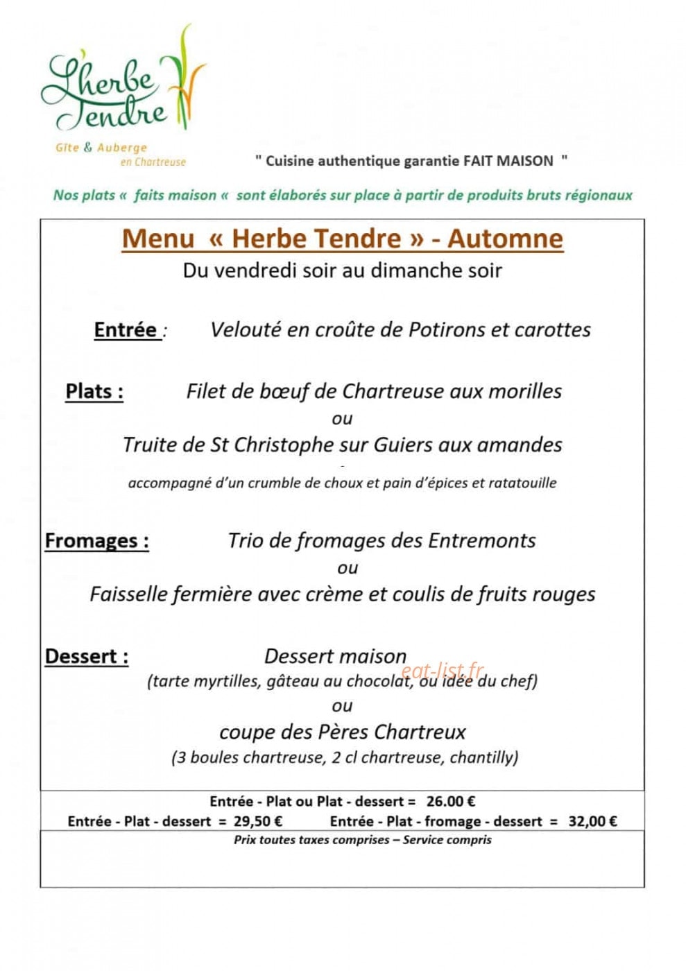 Auberge Herbe Tendre — carte page 2