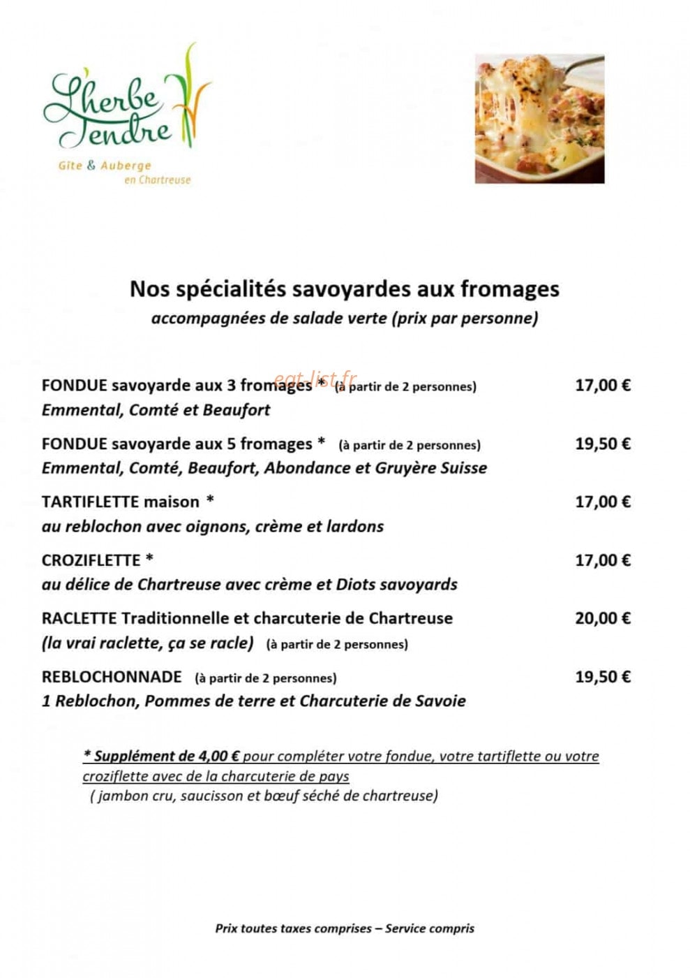 Auberge Herbe Tendre — carte page 4