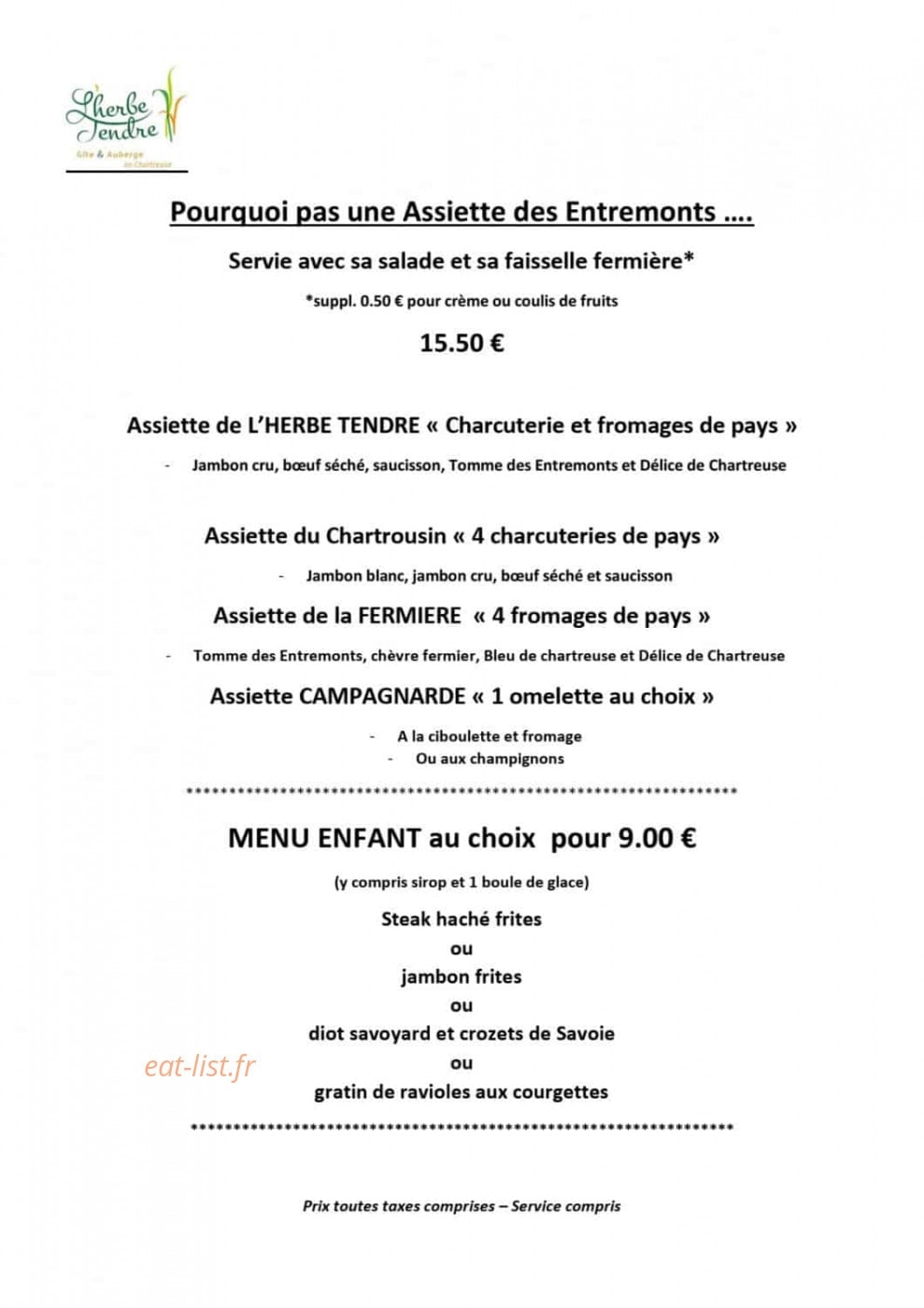 Auberge Herbe Tendre — carte page 3