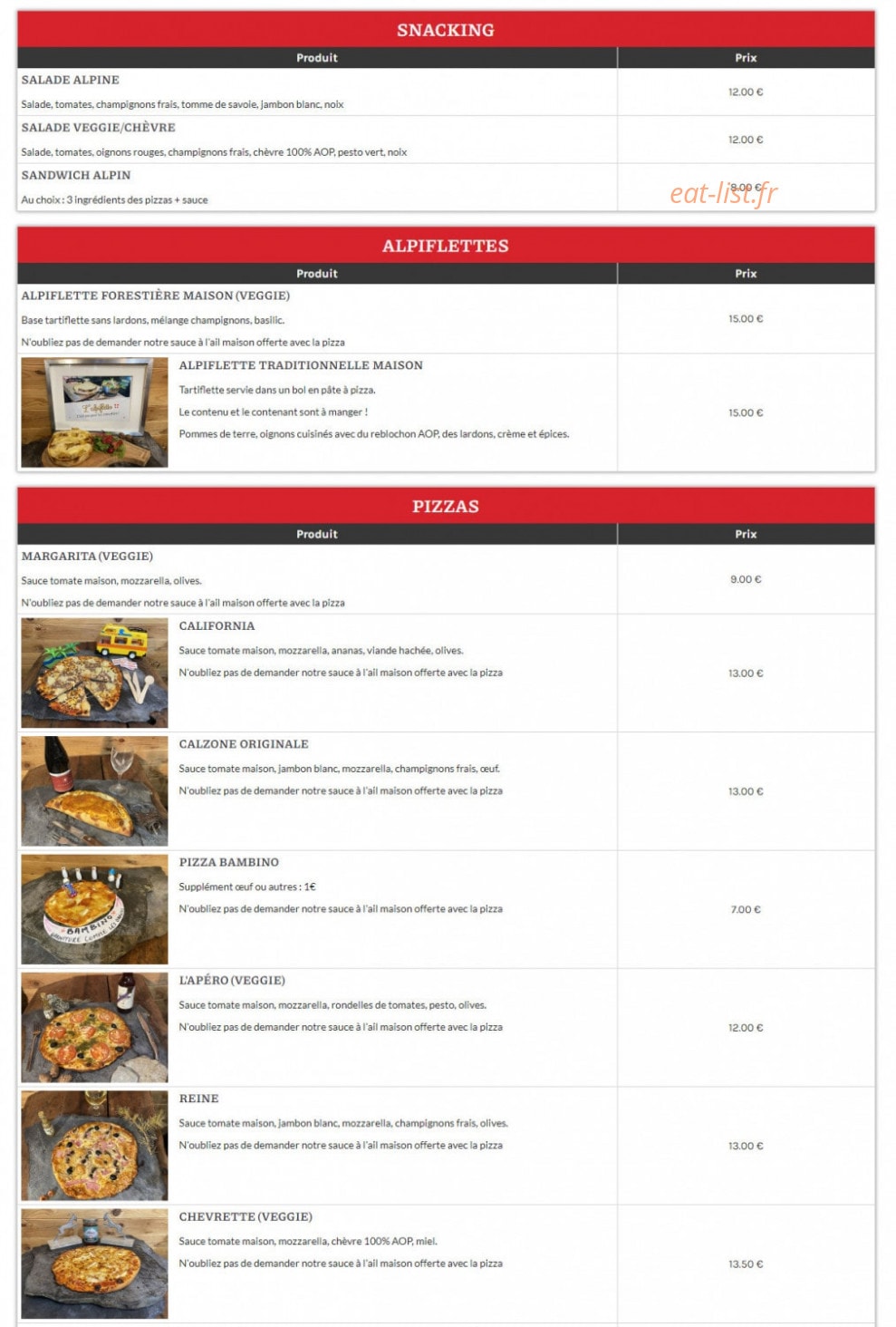 Alpine Saveur — carte page 1