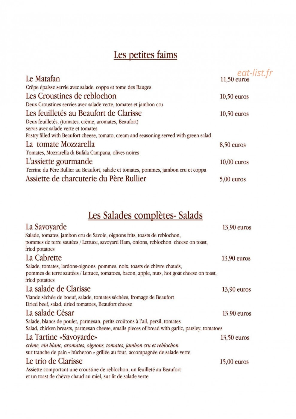 Chez Clarisse — carte page 3