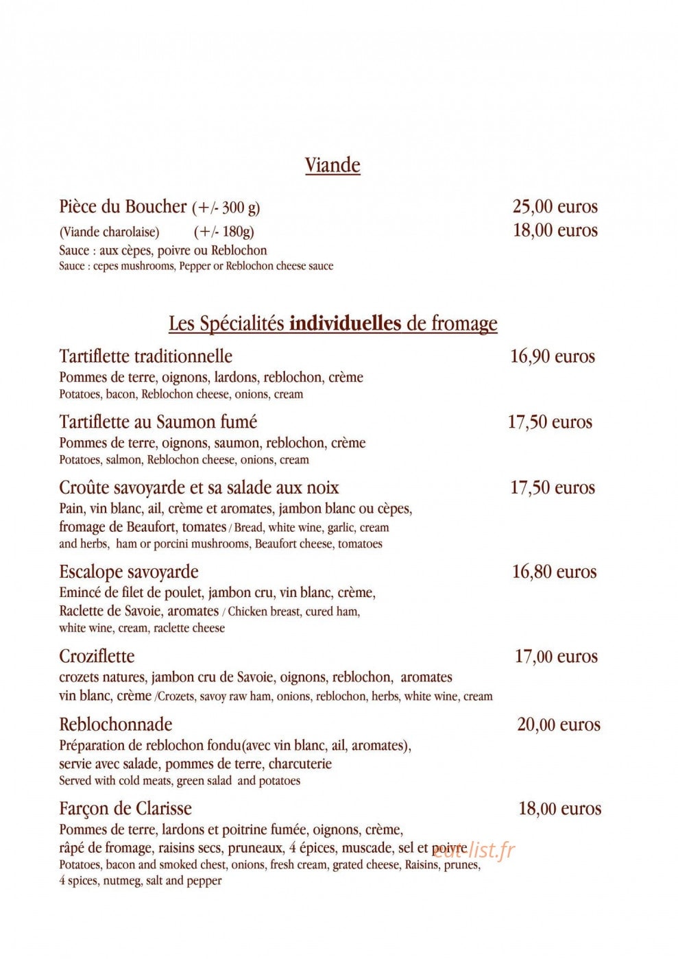 Chez Clarisse — carte page 4