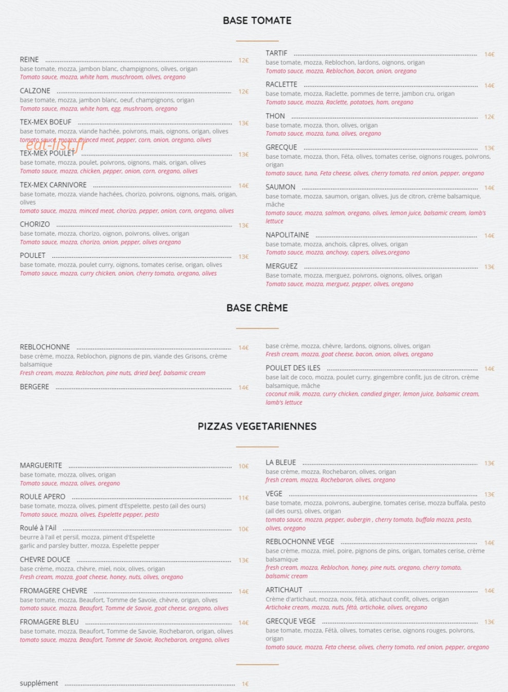La Pâte à Pizz' — carte page 1