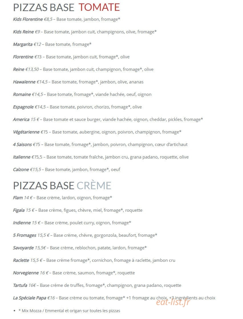 Papa Pizza — carte page 1
