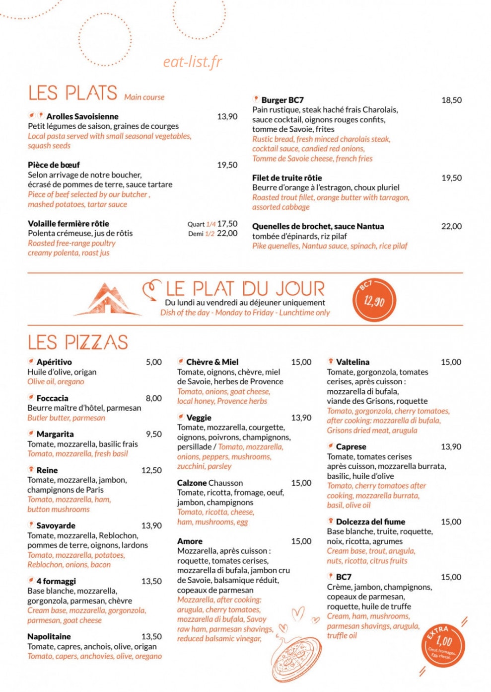 Restaurant Le BC7 — carte page 2