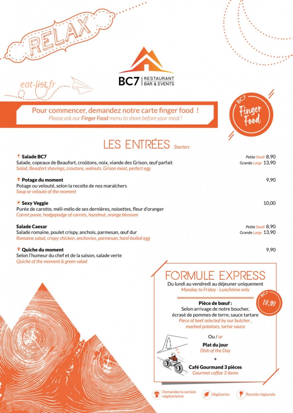 Restaurant Le BC7 — carte page 1