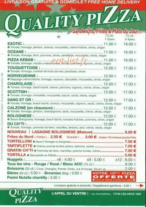 Quality Pizza — carte page 2