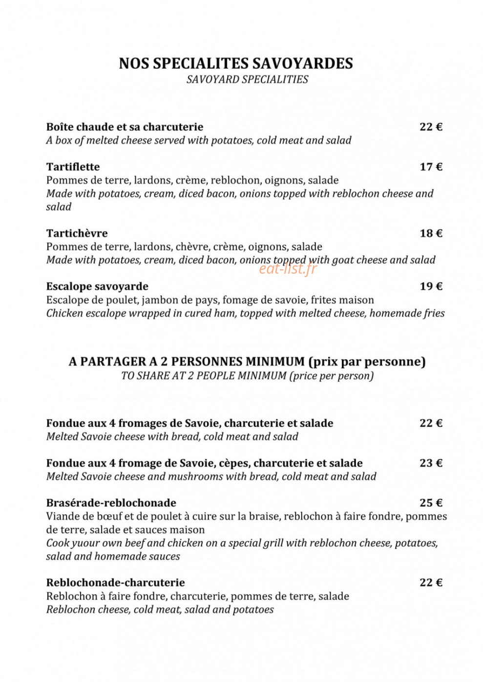 Restaurant La Flam' — carte page 1