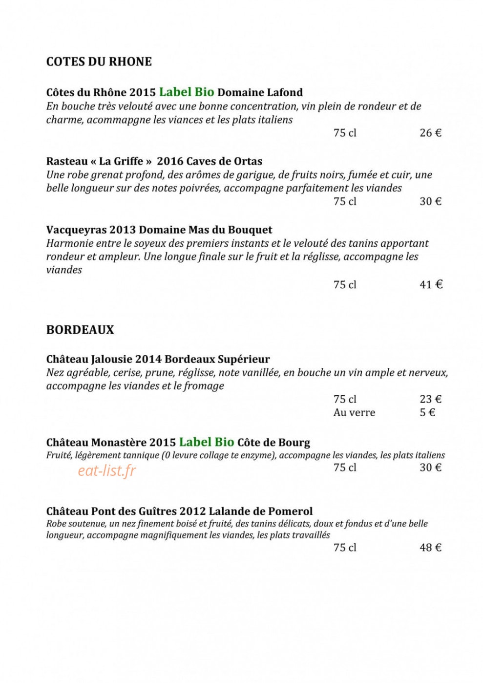 Restaurant La Flam' — carte page 10