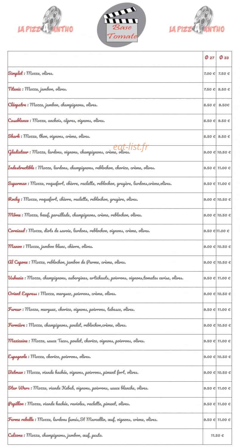 La Pizz' A Antho — carte page 1