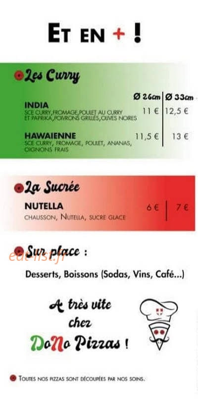 DoNo pizzas — carte page 3