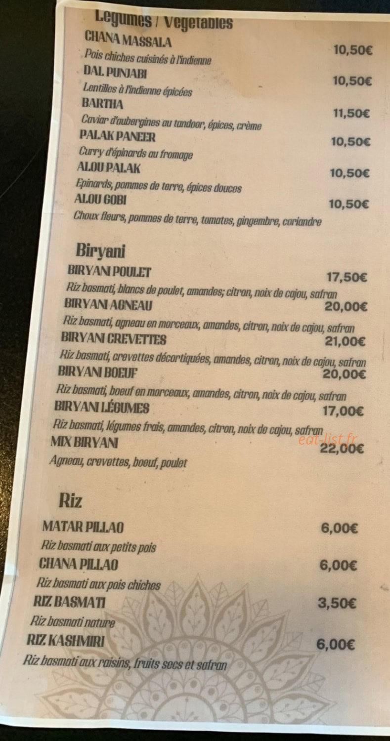 Kashmir Restaurant — carte page 4