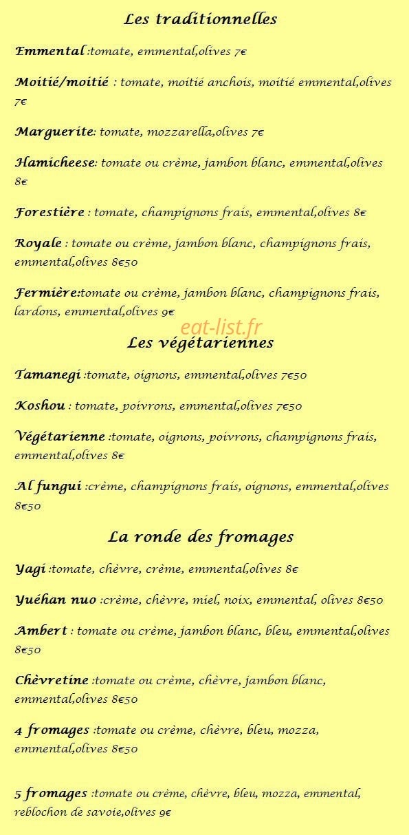 Marie Sol Pizza — carte page 1
