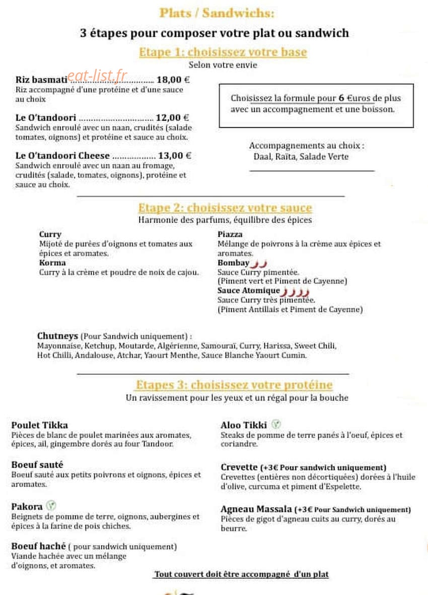 0’tandoori — carte page 2