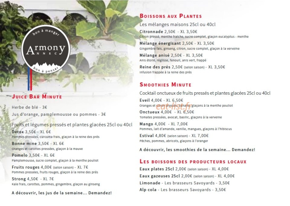 Armony Saveurs — carte page 1